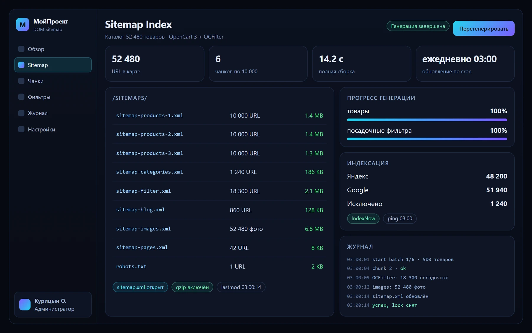 DOM Sitemap: карта сайта для 50 000+ товаров — интерфейс